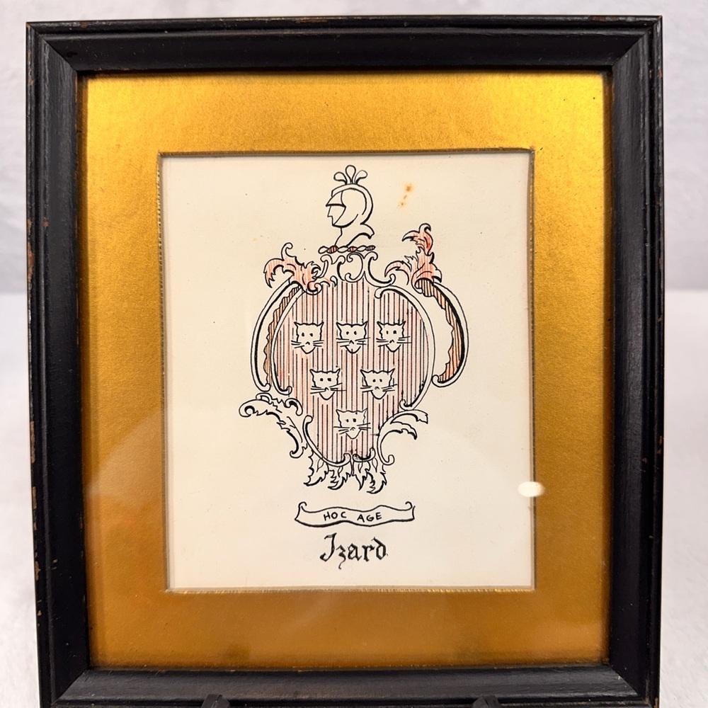 Historical HOC AGE HARD Family Coat of Arms Shaded Red Matted Gold Black Frame